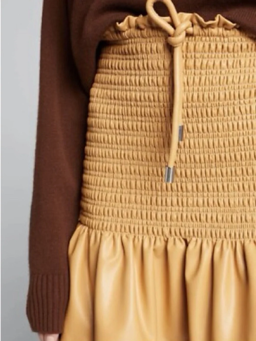 A.L.C. Jenny Smocked Vegan Leather Mini Skirt Tan Women’s Size 0